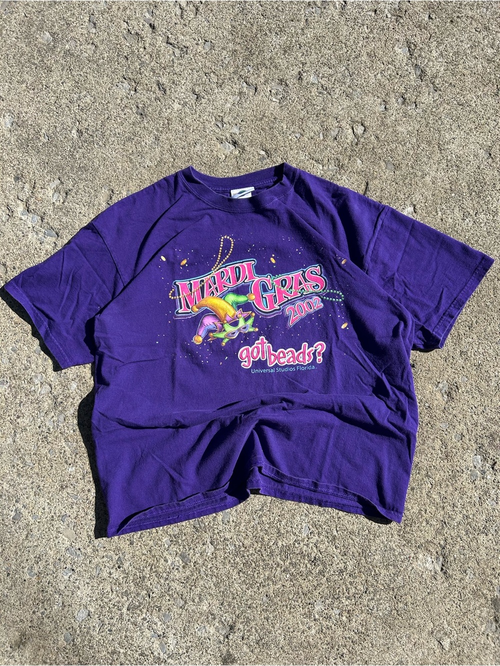 Mardi Gras 2002 Purple Graphic Tee - got beads?
